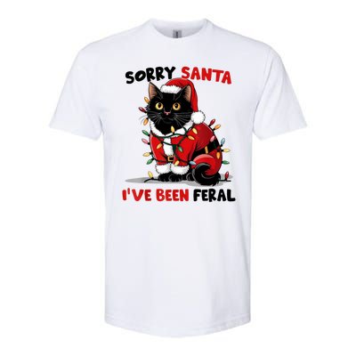 Funny Xmas Lights Sorry Santa Ive Been Feral Black Cat Christmas Gift Softstyle CVC T-Shirt