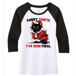 Funny Xmas Lights Sorry Santa Ive Been Feral Black Cat Christmas Gift Women's Tri-Blend 3/4-Sleeve Raglan Shirt