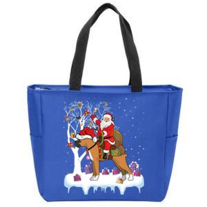 Funny Xmas Lighting Tree Santa Riding Boxer Dog Christmas Gift Zip Tote Bag