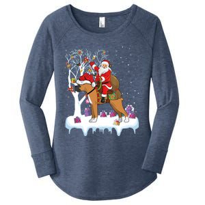 Funny Xmas Lighting Tree Santa Riding Boxer Dog Christmas Gift Women's Perfect Tri Tunic Long Sleeve Shirt