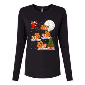 Funny Xmas Lighting Tree Santa Riding Squirrel Christmas Cute Gift Womens Cotton Relaxed Long Sleeve T-Shirt