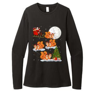 Funny Xmas Lighting Tree Santa Riding Squirrel Christmas Cute Gift Womens CVC Long Sleeve Shirt