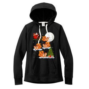 Funny Xmas Lighting Tree Santa Riding Squirrel Christmas Cute Gift Women's Fleece Hoodie