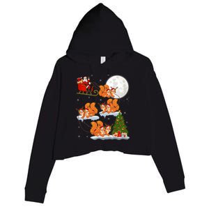 Funny Xmas Lighting Tree Santa Riding Squirrel Christmas Cute Gift Crop Fleece Hoodie