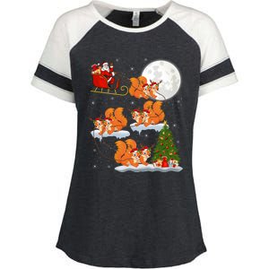 Funny Xmas Lighting Tree Santa Riding Squirrel Christmas Cute Gift Enza Ladies Jersey Colorblock Tee