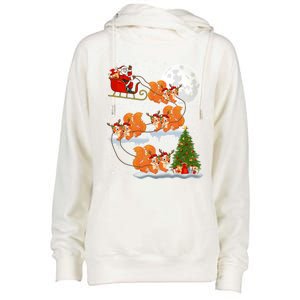 Funny Xmas Lighting Tree Santa Riding Squirrel Christmas Cute Gift Womens Funnel Neck Pullover Hood