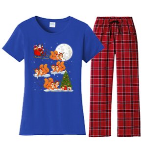 Funny Xmas Lighting Tree Santa Riding Squirrel Christmas Cute Gift Women's Flannel Pajama Set