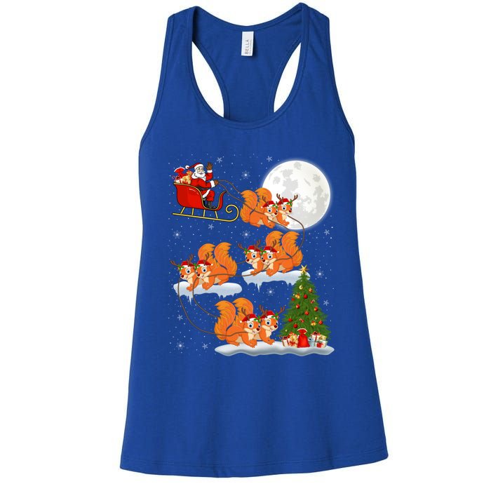 Funny Xmas Lighting Tree Santa Riding Squirrel Christmas Cute Gift Women's Racerback Tank