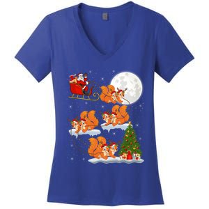 Funny Xmas Lighting Tree Santa Riding Squirrel Christmas Cute Gift Women's V-Neck T-Shirt