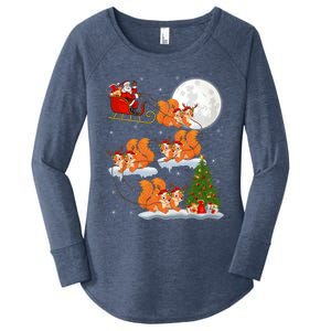 Funny Xmas Lighting Tree Santa Riding Squirrel Christmas Cute Gift Women's Perfect Tri Tunic Long Sleeve Shirt