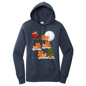 Funny Xmas Lighting Tree Santa Riding Squirrel Christmas Cute Gift Women's Pullover Hoodie