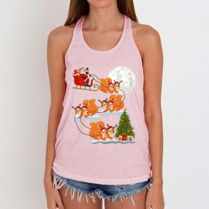 Funny Xmas Lighting Tree Santa Riding Squirrel Christmas Cute Gift Women's Knotted Racerback Tank