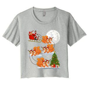 Funny Xmas Lighting Tree Santa Riding Squirrel Christmas Cute Gift Women's Crop Top Tee