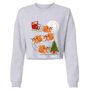 Funny Xmas Lighting Tree Santa Riding Squirrel Christmas Cute Gift Cropped Pullover Crew