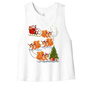 Funny Xmas Lighting Tree Santa Riding Squirrel Christmas Cute Gift Women's Racerback Cropped Tank