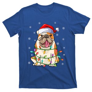 Funny Xmas Lighting Santa Hat American Bulldog Christmas Cool Gift T-Shirt