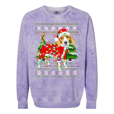 Funny Xmas Lighting Ugly Santa Beagle Christmas Meaningful Gift Colorblast Crewneck Sweatshirt