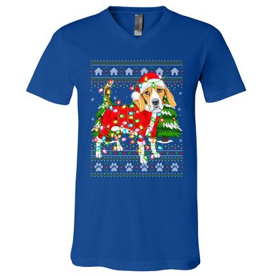 Funny Xmas Lighting Ugly Santa Beagle Christmas Meaningful Gift V-Neck T-Shirt