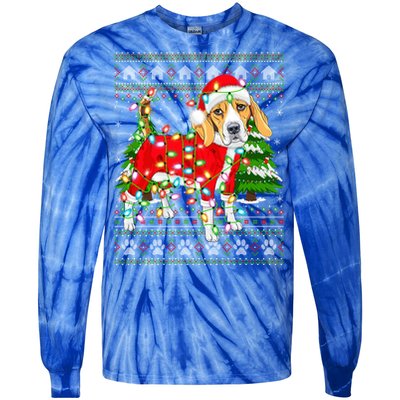 Funny Xmas Lighting Ugly Santa Beagle Christmas Meaningful Gift Tie-Dye Long Sleeve Shirt