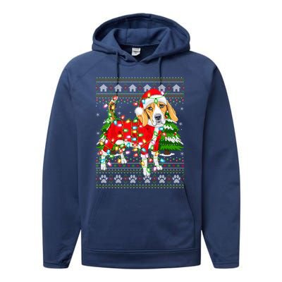 Funny Xmas Lighting Ugly Santa Beagle Christmas Meaningful Gift Performance Fleece Hoodie