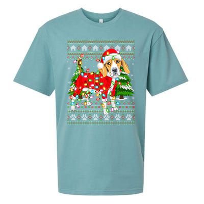 Funny Xmas Lighting Ugly Santa Beagle Christmas Meaningful Gift Sueded Cloud Jersey T-Shirt