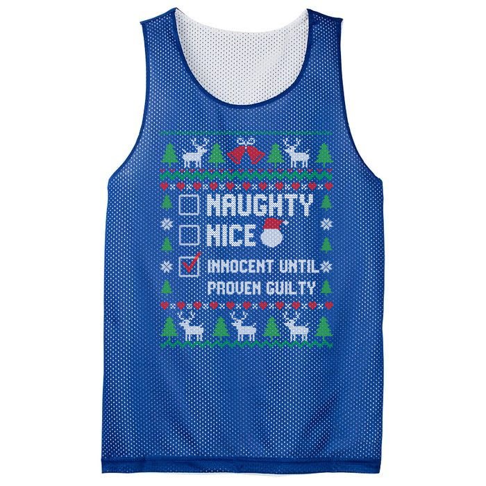 Funny Xmas List Nice Naughty Innocent Until Proven Guilty Gift Mesh Reversible Basketball Jersey Tank