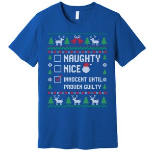 Funny Xmas List Nice Naughty Innocent Until Proven Guilty Gift Premium T-Shirt