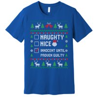 Funny Xmas List Nice Naughty Innocent Until Proven Guilty Gift Premium T-Shirt