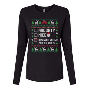 Funny Xmas List Nice Naughty Innocent Until Proven Guilty Gift Womens Cotton Relaxed Long Sleeve T-Shirt