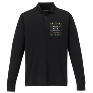 Funny Xmas List Nice Naughty Innocent Until Proven Guilty Gift Performance Long Sleeve Polo