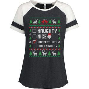 Funny Xmas List Nice Naughty Innocent Until Proven Guilty Gift Enza Ladies Jersey Colorblock Tee