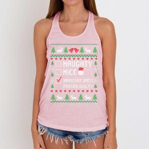 Funny Xmas List Nice Naughty Innocent Until Proven Guilty Gift Women's Knotted Racerback Tank