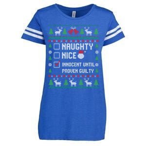 Funny Xmas List Nice Naughty Innocent Until Proven Guilty Gift Enza Ladies Jersey Football T-Shirt