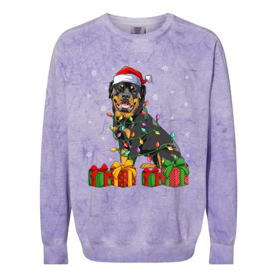 Funny Xmas Lighting Matching Santa Hat Rottweiler Christmas Meaningful Gift Colorblast Crewneck Sweatshirt