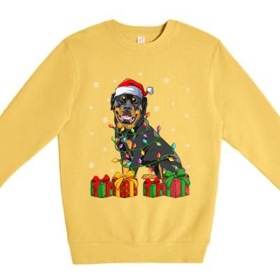 Funny Xmas Lighting Matching Santa Hat Rottweiler Christmas Meaningful Gift Premium Crewneck Sweatshirt