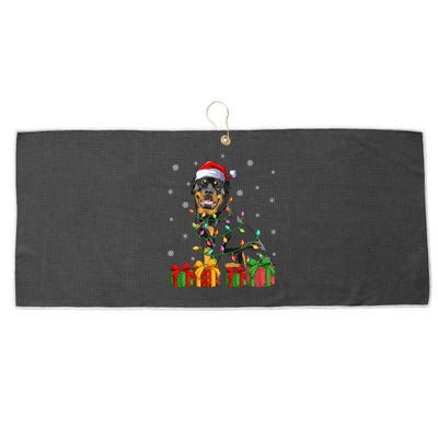 Funny Xmas Lighting Matching Santa Hat Rottweiler Christmas Meaningful Gift Large Microfiber Waffle Golf Towel