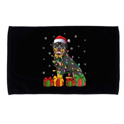 Funny Xmas Lighting Matching Santa Hat Rottweiler Christmas Meaningful Gift Microfiber Hand Towel