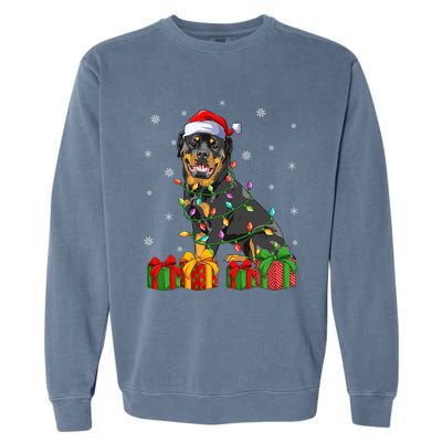 Funny Xmas Lighting Matching Santa Hat Rottweiler Christmas Meaningful Gift Garment-Dyed Sweatshirt