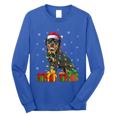 Funny Xmas Lighting Matching Santa Hat Rottweiler Christmas Meaningful Gift Long Sleeve Shirt