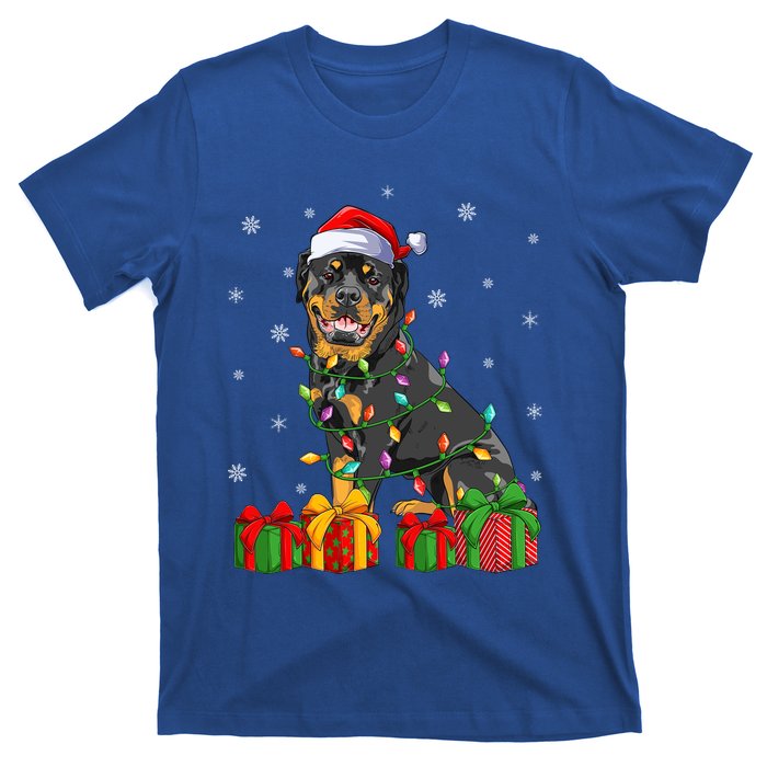 Funny Xmas Lighting Matching Santa Hat Rottweiler Christmas Meaningful Gift T-Shirt