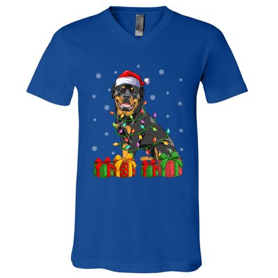 Funny Xmas Lighting Matching Santa Hat Rottweiler Christmas Meaningful Gift V-Neck T-Shirt