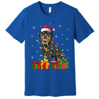 Funny Xmas Lighting Matching Santa Hat Rottweiler Christmas Meaningful Gift Premium T-Shirt