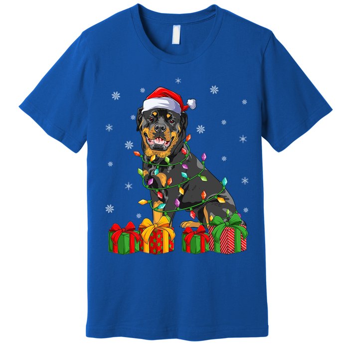 Funny Xmas Lighting Matching Santa Hat Rottweiler Christmas Meaningful Gift Premium T-Shirt