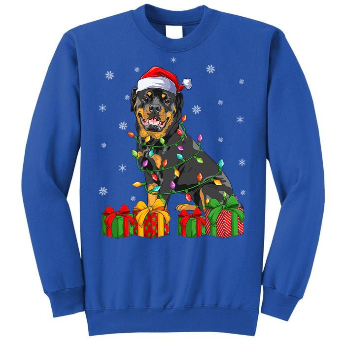 Funny Xmas Lighting Matching Santa Hat Rottweiler Christmas Meaningful Gift Tall Sweatshirt