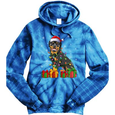 Funny Xmas Lighting Matching Santa Hat Rottweiler Christmas Meaningful Gift Tie Dye Hoodie