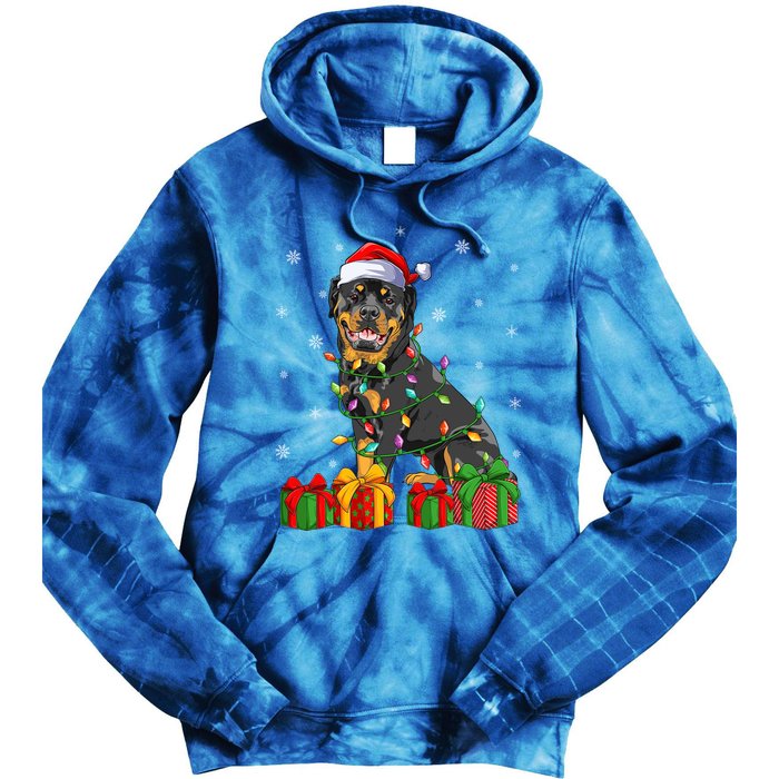 Funny Xmas Lighting Matching Santa Hat Rottweiler Christmas Meaningful Gift Tie Dye Hoodie