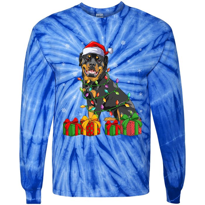 Funny Xmas Lighting Matching Santa Hat Rottweiler Christmas Meaningful Gift Tie-Dye Long Sleeve Shirt