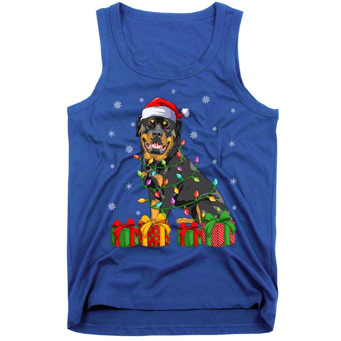 Funny Xmas Lighting Matching Santa Hat Rottweiler Christmas Meaningful Gift Tank Top