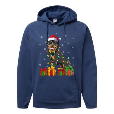 Funny Xmas Lighting Matching Santa Hat Rottweiler Christmas Meaningful Gift Performance Fleece Hoodie