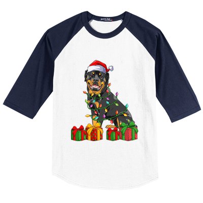 Funny Xmas Lighting Matching Santa Hat Rottweiler Christmas Meaningful Gift Baseball Sleeve Shirt